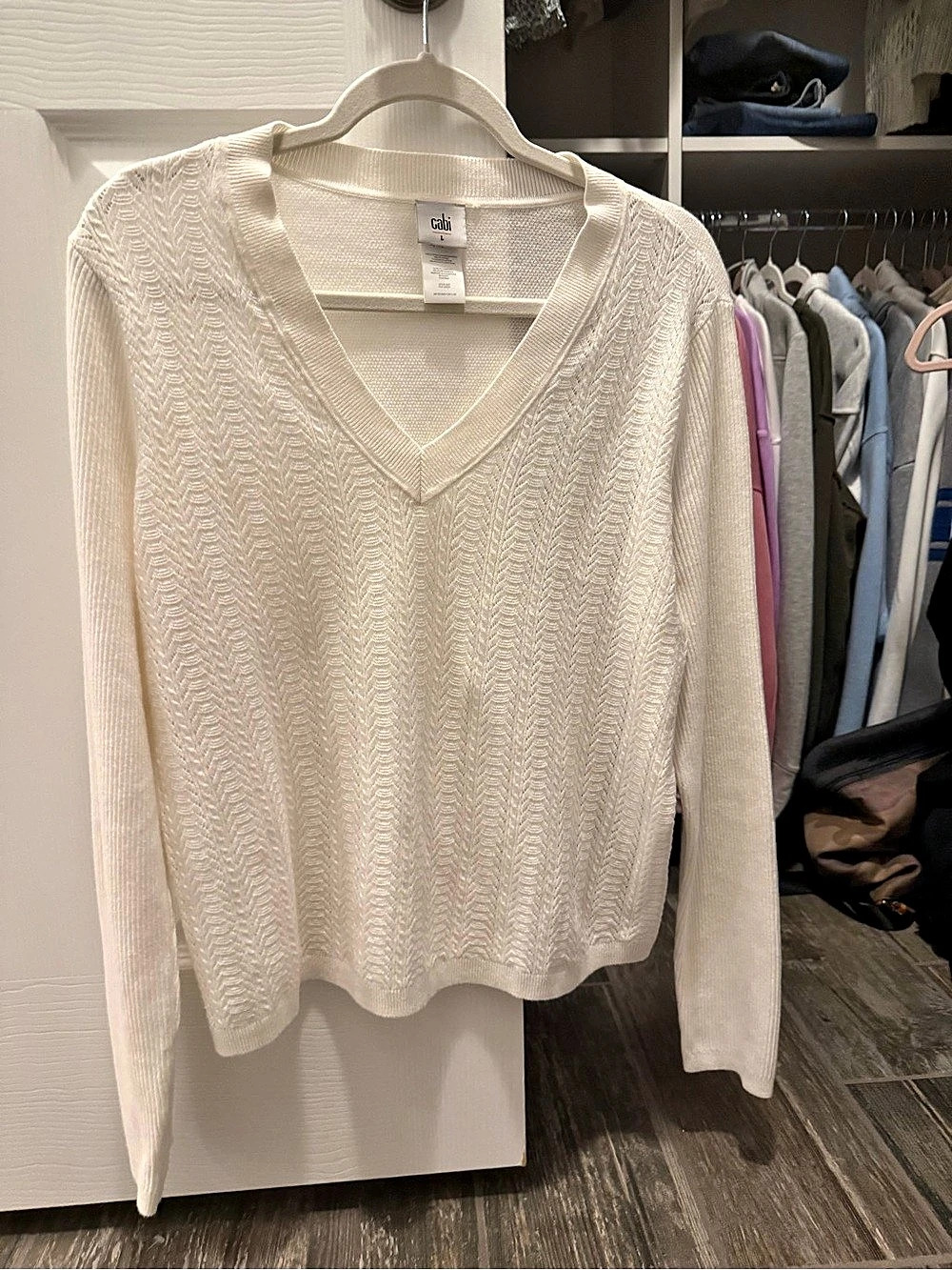 Cabi Perfect Pullover V-Neck Sweater White Large - New